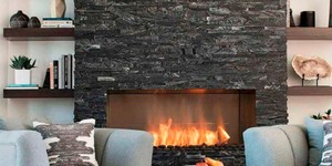 Камень для облицовки камина 3D панели Мрамор RKS Slate Woody Grey Classic готовый результат на фото (2)