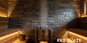 Природный камень на стену за печь в бане RKS SLATE Кварцит Monsoon Black Rockface (1)