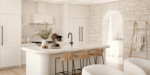 Стены на кухне из белого камня натурального 3D панели RKS SLATE Песчаник White Sandstone Country заказать с доставкой (1)