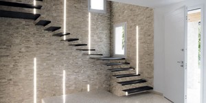 Каменная стена у лестницы заказать 3D панели RKS SLATE Кварцит Beige Slate (1)
