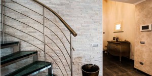 Отделка стены лестницы камнем 3D панели RKS SLATE Кварцит White Quartz Classic смотреть фото (2)