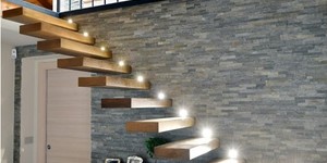 Стена за лестницей из природного камня 3D панели RKS SLATE Кварцит Grey Slate Classic фото (2)